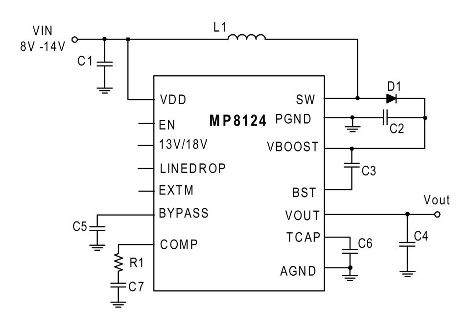 MP8126 内部スイッチ、低ノイズLDO出力、ラインドロップ補償、設定可能なLDO電流制限、選択可能なVout補償、調整可能な出力ソフトスタート、ダイレクト22KHz入力付き、昇圧型コンバータIC  | MPS