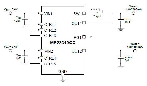MP28310 | 300mA, 2V to 5.5V, 500nA IQ, Step-Down Converter with 