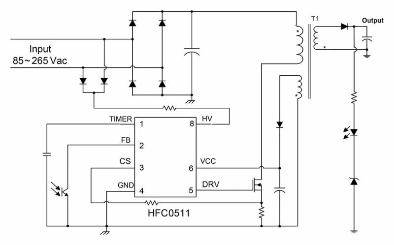 HFC0511 無負荷での超低消費電力を備えた 130kHz固定周波数フライバックコントローラ MPS