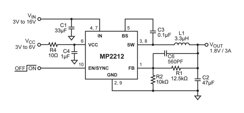 MP2212 | Converters | 16V, 3A, 600kHz Synchronous Step-Down Converter ...