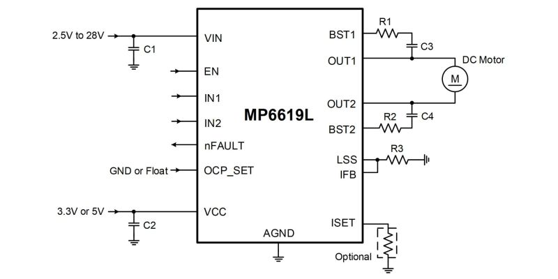 MP6619L | 2.5V to 28V, 5A H-Bridge Motor Driver | MPS