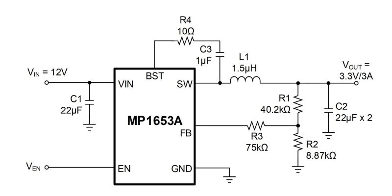 Mp1653a 17v 3a 1 2mhz 0 6v Vref Fccm High Efficiency