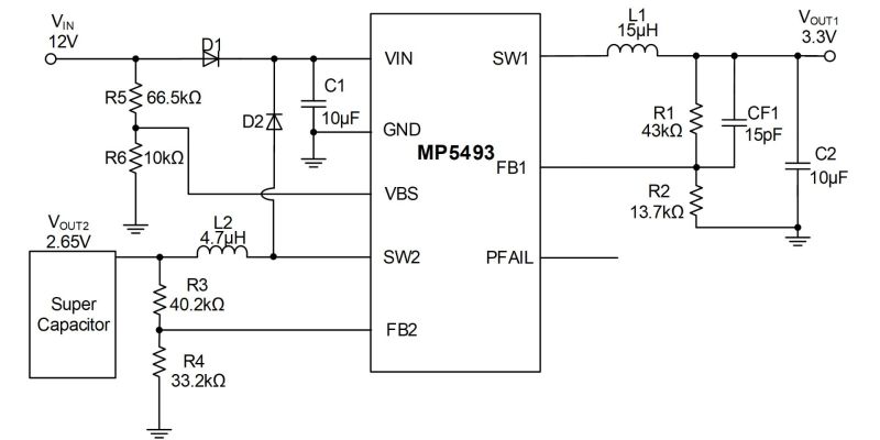 MP5493 | 36V, , 550kHz, Synchronous Buck Supercapacitor Charger and  Boost for PLC Mode | MPS