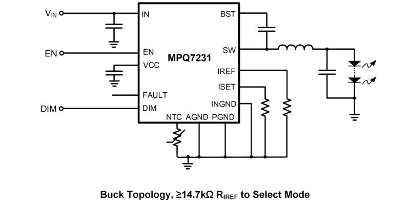 MPS　MPQ7231　MPSafe　42V、3A　降圧または2.4A昇降圧、同期整流式赤外線LEDドライバ、AEC-Q100認定