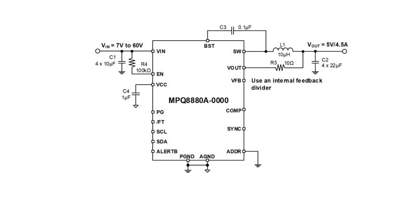 MPQ8880A 60V、4.5A、高効率、デジタル、設定可能、同期整流