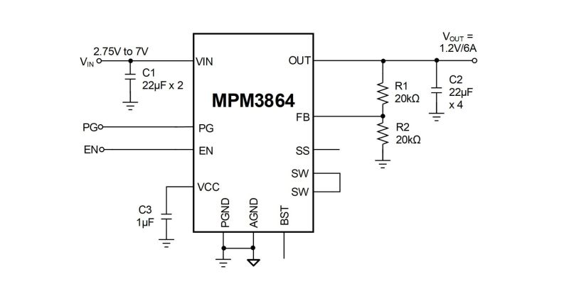 MPM3864 | 2.75V to 7V, 6A, 1.2MHz, Synchronous Power Module | MPS