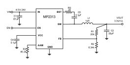 MP2313 軽負荷モード付き、1A、24V、2MHz、同期整流ステップダウン