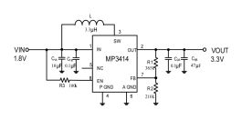 MP3414 出力切断機能付き、1.8A、1MHz、同期整流ステップアップ MP3414 出力切断機能付き、1.8A、1MHz、同期整流ステップアップ