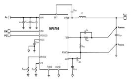 MP8795 16V、15A、同期整流、電流制限調整可能、周波数プログラム可能