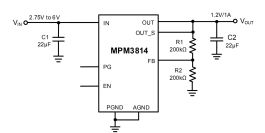 MPM3814 | 2.75V〜6V、1A、超小型で超低ノイズの電源モジュール | MPS