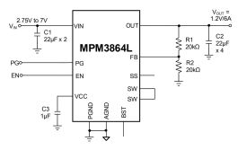 MPM3864L | 2.75V to 7V, 6A, 1.2MHz, Synchronous Power Module | MPS