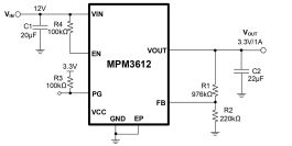 MPM3612 | 3V~22V入力、1A、超低電流5μAの自己消費電流 LGA MPM3612 | 3V~22V入力、1A、超低電流5μAの自己消費電流 LGA