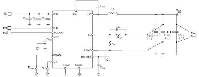 図9: NP0コンデンサまたはLICCを使用したCOTレギュレータアプリケーションの概略図