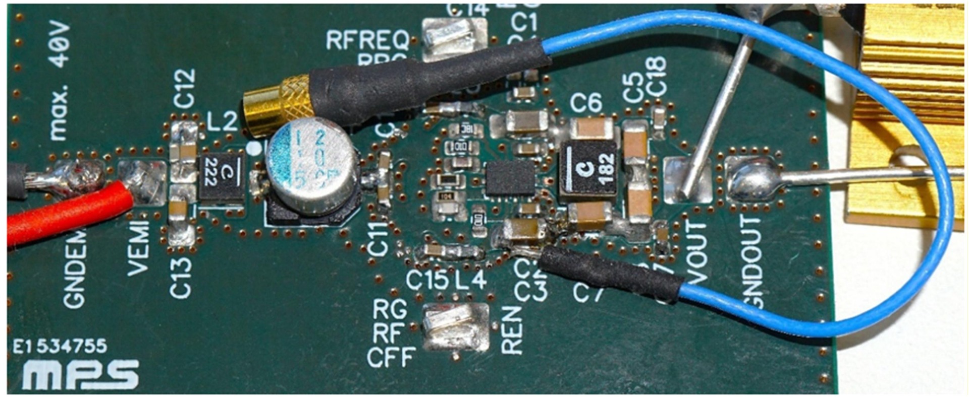 Figure 2: MPQ4324-AEC1 PCB with a Power Rail Probe Connector on a Hot-Loop MLCC