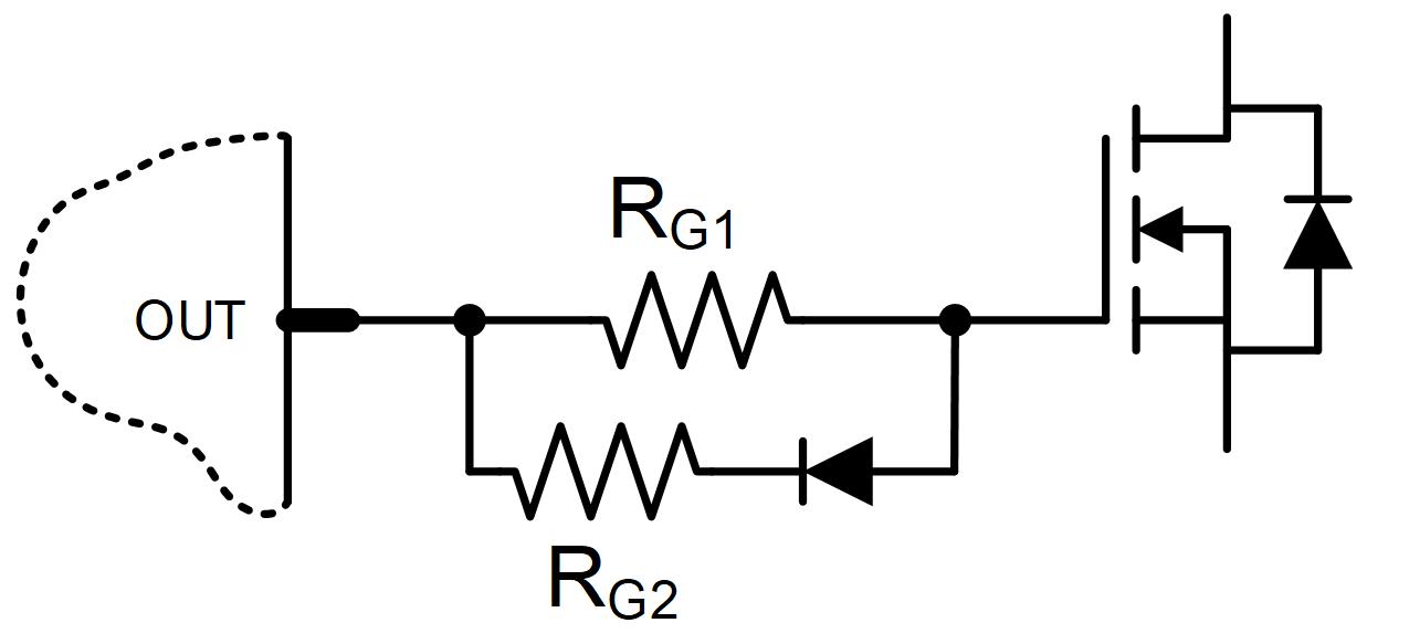 Figure 5: Typical Configuration to Obtain Lower R<sub>GOFF</sub> than R<sub>GON</sub> on Single-Output Gate Drivers