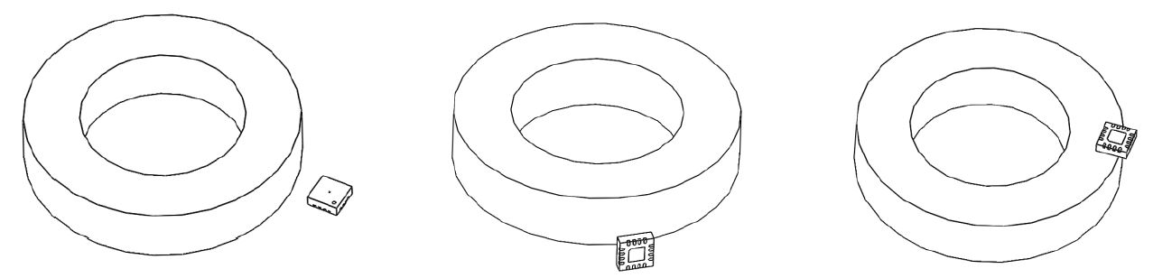 図3 異なるサイドシャフト構成左:サイドリング、中央:直交、右:トップリング