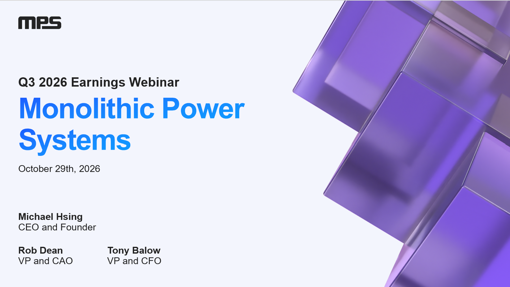 Monolithic Power Systems Third Quarter 2026 Earnings Webinar